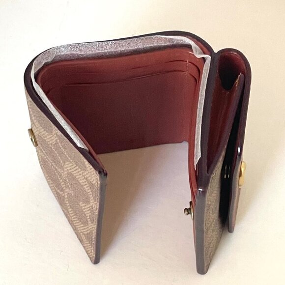 Coach Essential Mini Trifold Wallet Brown Signature Canvas CM438 Rust ORGPKG - Picture 4 of 9